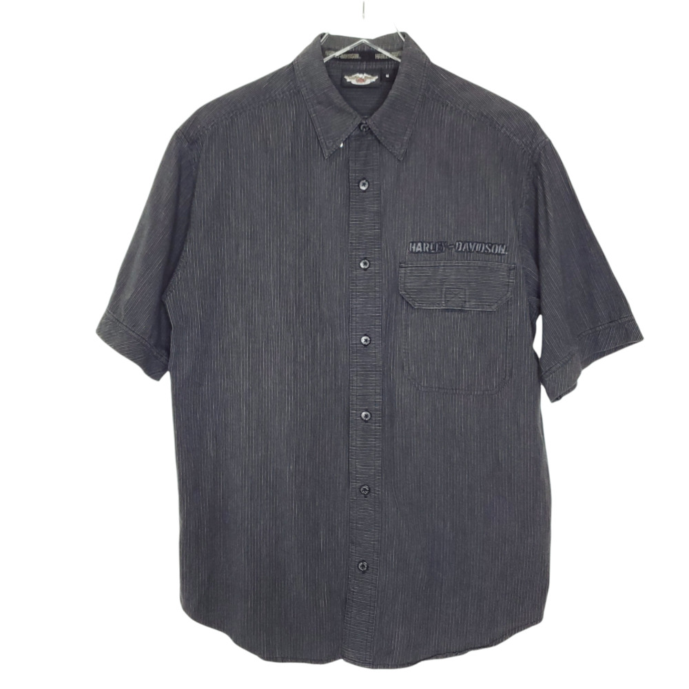 Harley Davidson Button Down Shirt M Gray Eagle Graphic Short Sleeve